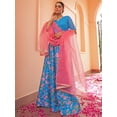 thumbnail image 3 of Janasya Women's Blue Crepe Silk Digital Floral Printed Skirt Blouse With Scarf, 3 of 5