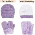 thumbnail image 3 of Muryuobao Toddler Kids Girls Boys Knitted Winter Hat Gloves Set Warm Fleece Lined Hats Baby Cable Skull Beanie Cap Mittens Set 12-36 Months Purple, 3 of 7