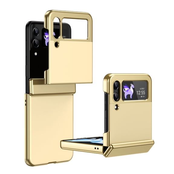 Allytechgroup Screen Protector Case for Samsung Galaxy Z Flip 4, Matte Slim Hinge Protection Anti-Scratch Full Body Shockproof Bumper Rugged Phone Case Cover for Galaxy Z Flip 4, Gold