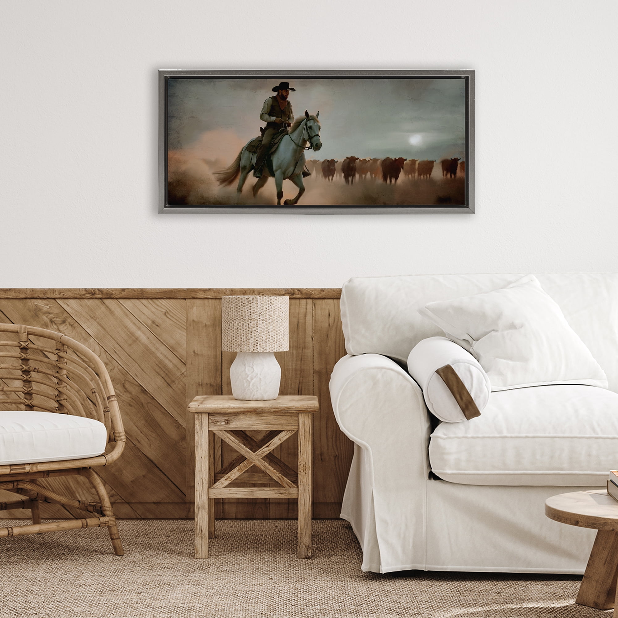 Stupell Industries Home Bound Cowboy Gray Framed Floater Canvas Wall Art, design by Kim Allen
