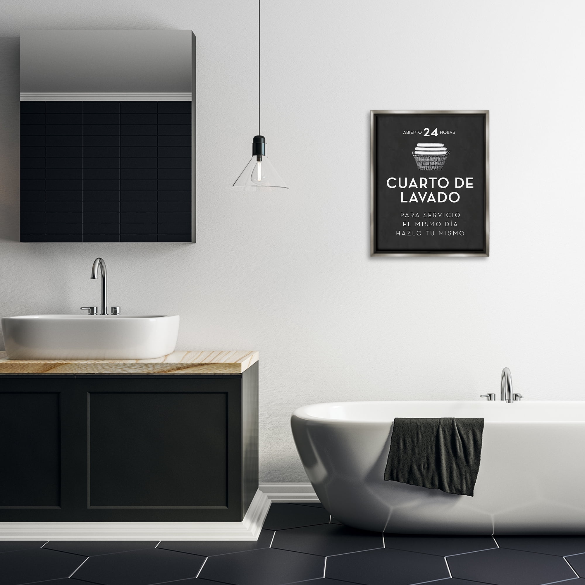 Stupell Industries Publicidad Día de Lavandería, Negro Bath & Laundry Painting Gray Floater Framed Art Print Wall Art, 17 x 21