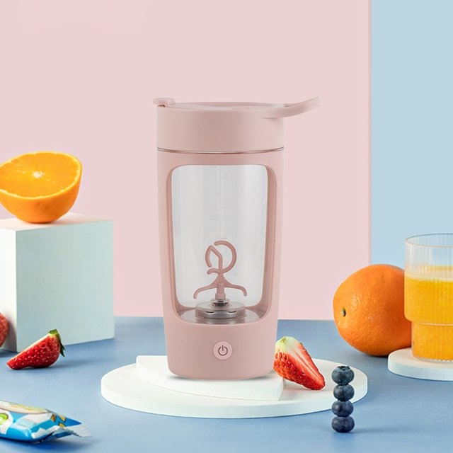 Licuadoras automáticas de 650 ml, vasos para bebidas, botellas de coctelera deportiva de 1200 mAh (rosa)