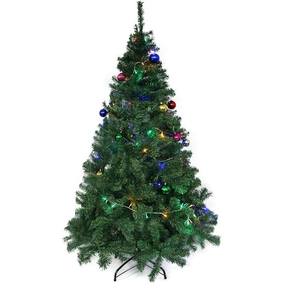 Christmas Tree 6 ft/ 7ft with 12 pc Christmas Ball, Metal Stand and Hinged Branches Indoor Holiday Decoration