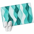 thumbnail image 2 of 2x3 Door Mat Rug, Turquoise Stripes Non-Skid Rubber Backing Large Rectangle Rugs - Living Room Bedroom Home Office, Vintage Farmhouse Ripple Texture Art Indoor Floor Mat Carpets Washable Rug, 2 of 9
