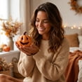 thumbnail image 6 of Floleo Glowing Ceramic Pumpkin Light – LED Lit Jack O Lantern Figurine Tabletop Decor for Fall Halloween Thanksgiving, Hollow Carved Design for Indoor Outdoor Home Party Display, 6 of 6