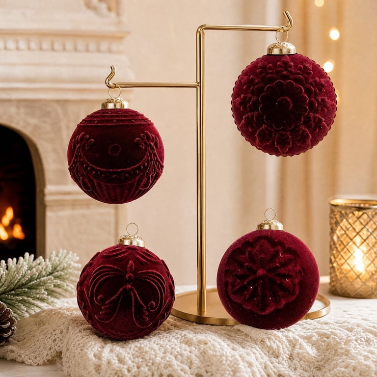 Embossed Flocked Christmas Ornament Balls 9 Pack, Multi Color Xmas Tree ...