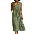 thumbnail image 4 of Dvprdro Cotton Linen Crew Neck Sleeveless Loose A Line Midi Dress for Women Summer Beach Casual Solid, 4 of 7