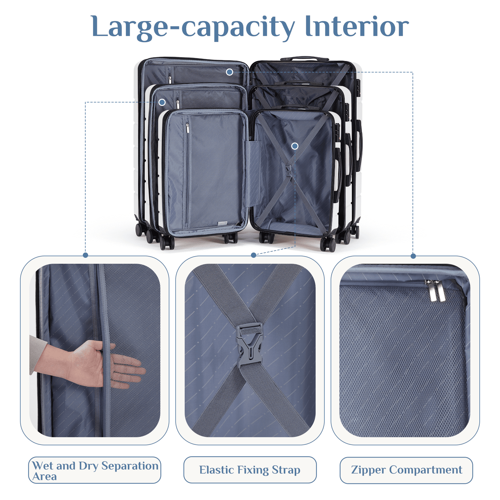 MAYEERTY 20" Expandable Hardside Luggage Spinner Wheels ABS TSA Lock Durable Lightweight Travel Suitcase White