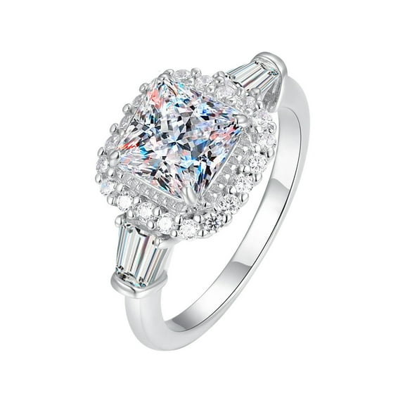 Exquisite 2 Carat Lab Created Moissanite Wedding Rings Women Princess Cut D Color VVS1 925 Sterling Silver Diamond Rings Ideal Choice for Couple Parties Date Travel