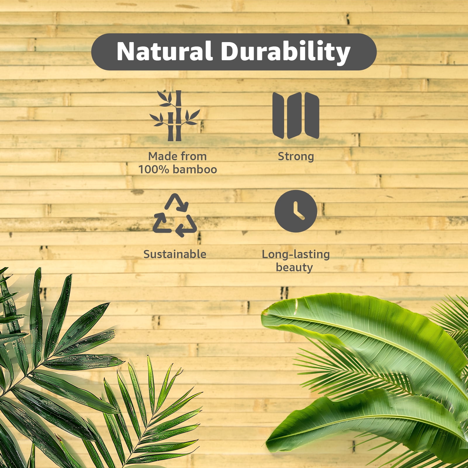 Art3dwallpanel 48'' x 96'' Natural Bamboo Wall Panel for Interior Wall Décor for Living Room, Bedroom,Natural