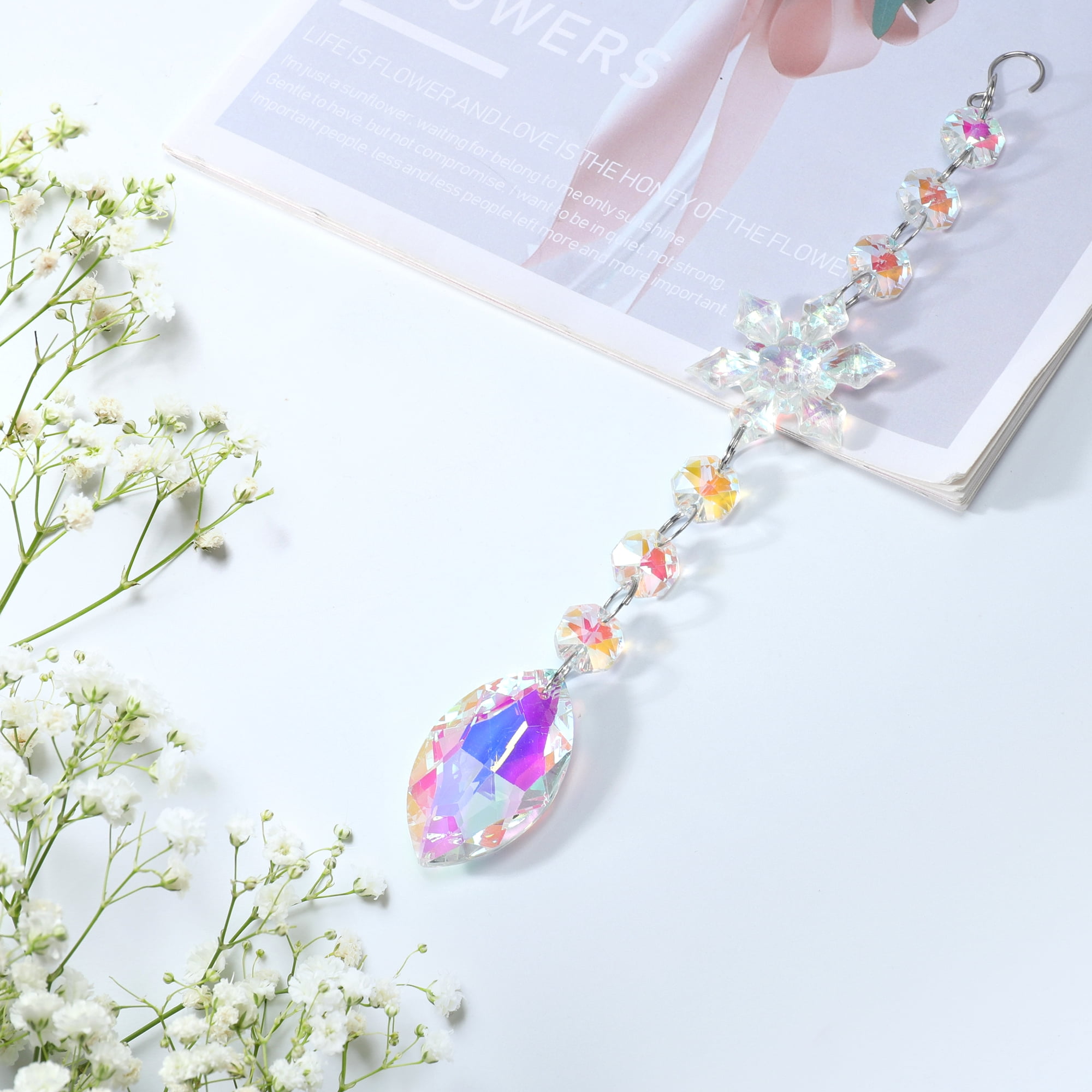 Unique Bargains Sun Catcher Crystal Wind Whirl for Indoor Hanging Silver 10.63"