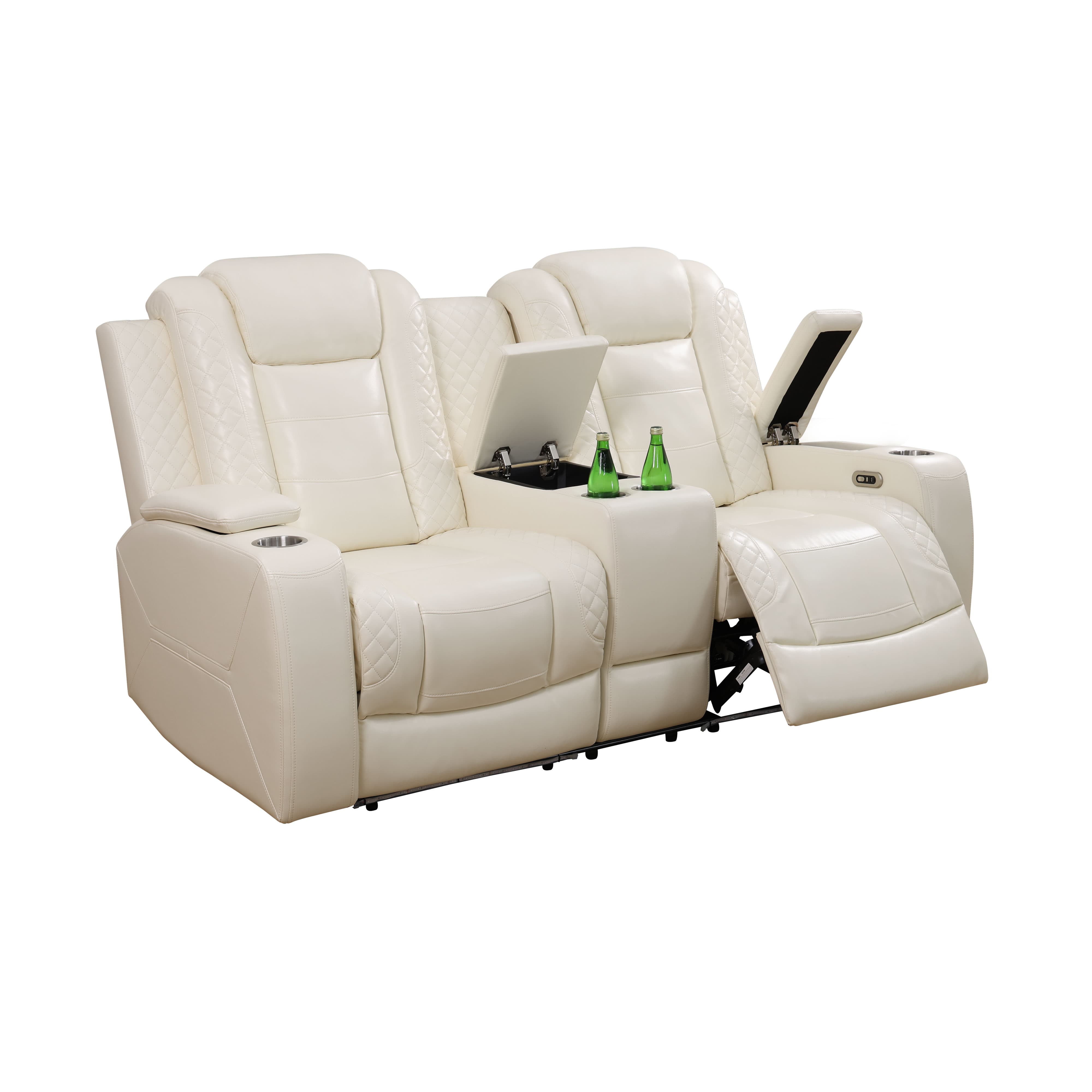 MAYEERTY Power Reclining Loveseat Sofa, Electric 2-Seat Leather Recliner with USB Charging, Storage & Cup Holders for Living Room, White
