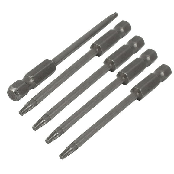 Unique Bargains T10 Point 1/4" Hex Shank 75mm Long Magnetic Torx Screwdriver Bits Gray 10pcs