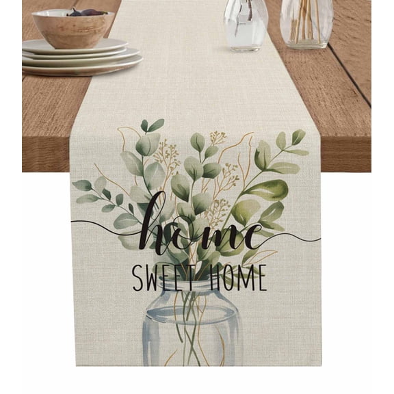Spring Eucalyptus Leaves Table Runner 48 Inches, Farmhouse Vintage Botanical Bed Runner Dresser Scarves Tabletop for Indoor Outdoor Parties/Ceremony/Banquet, 13" x 48"