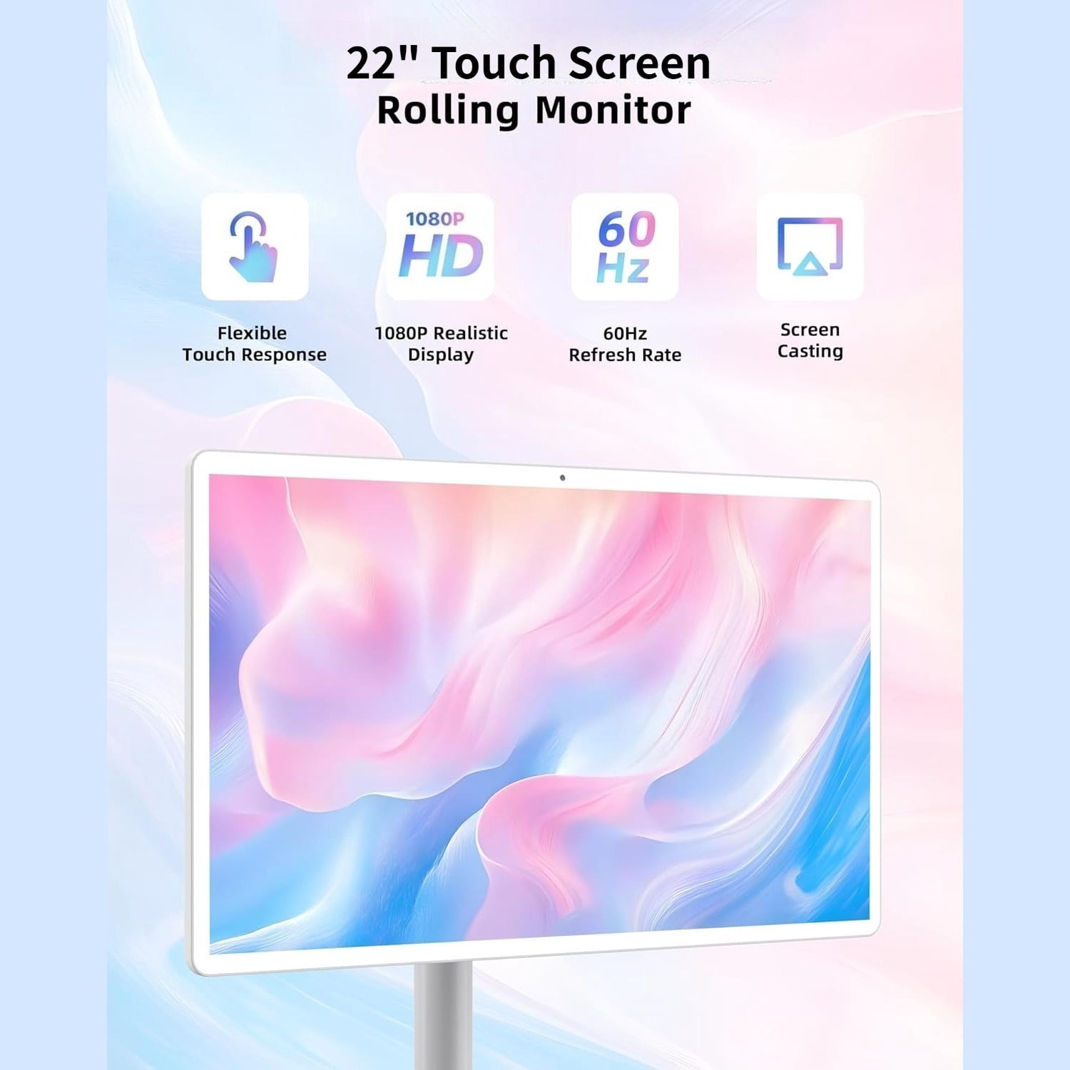 cooboom 21.5 inch Smart Portable TV on Wheels, 1080P Touch Screen Monitor , Smart Rolling TV Built-in 13MP Camera, Remote Control.