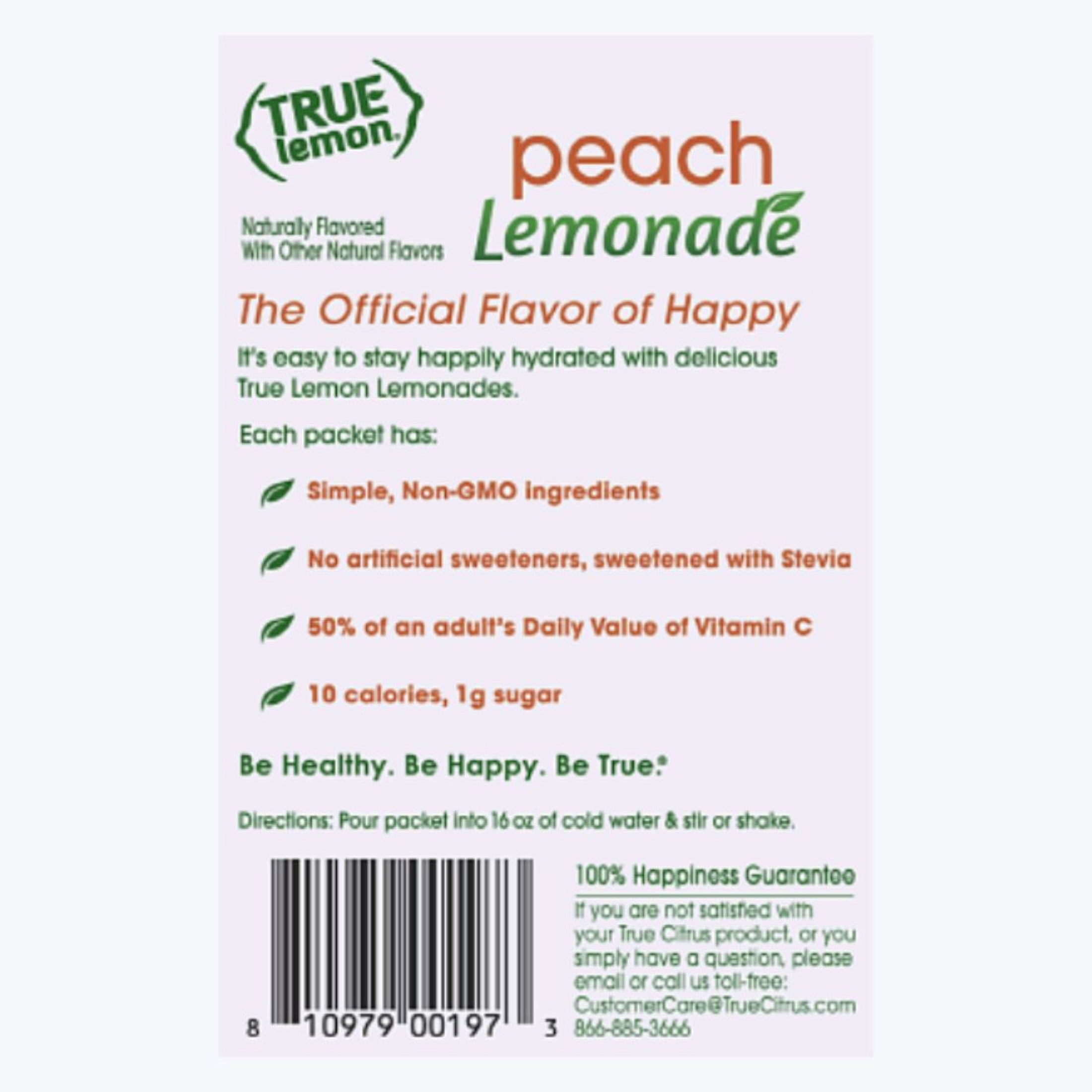 (5 pack) (10 Packets) True Lemon Peach Lemonade Stevia Sweetened, On-The-Go, Caffeine Free Powdered Drink Mix