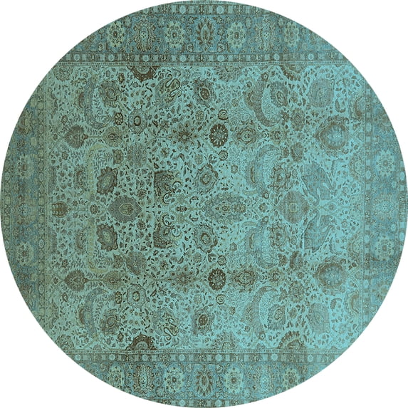 Ahgly Company Indoor Round Oriental Light Blue Traditional Area Rugs, 5' Round