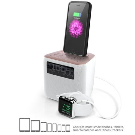 Alarm Clock I Phone iHome iPL24 Dual Alarm FM Clock Radio with Lightning Connector for iPhone 5/5S/SE 6/6Plus 6S/6SPlus w/ USB Out Charging- Rose Gold (Certified Refurbished) ()