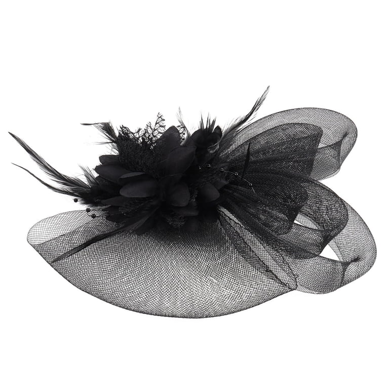 Elegant Black Fascinator with Feathers and Netting Elegant Black Beaded Fascinator Hat With Feathers and Veil  main image 4