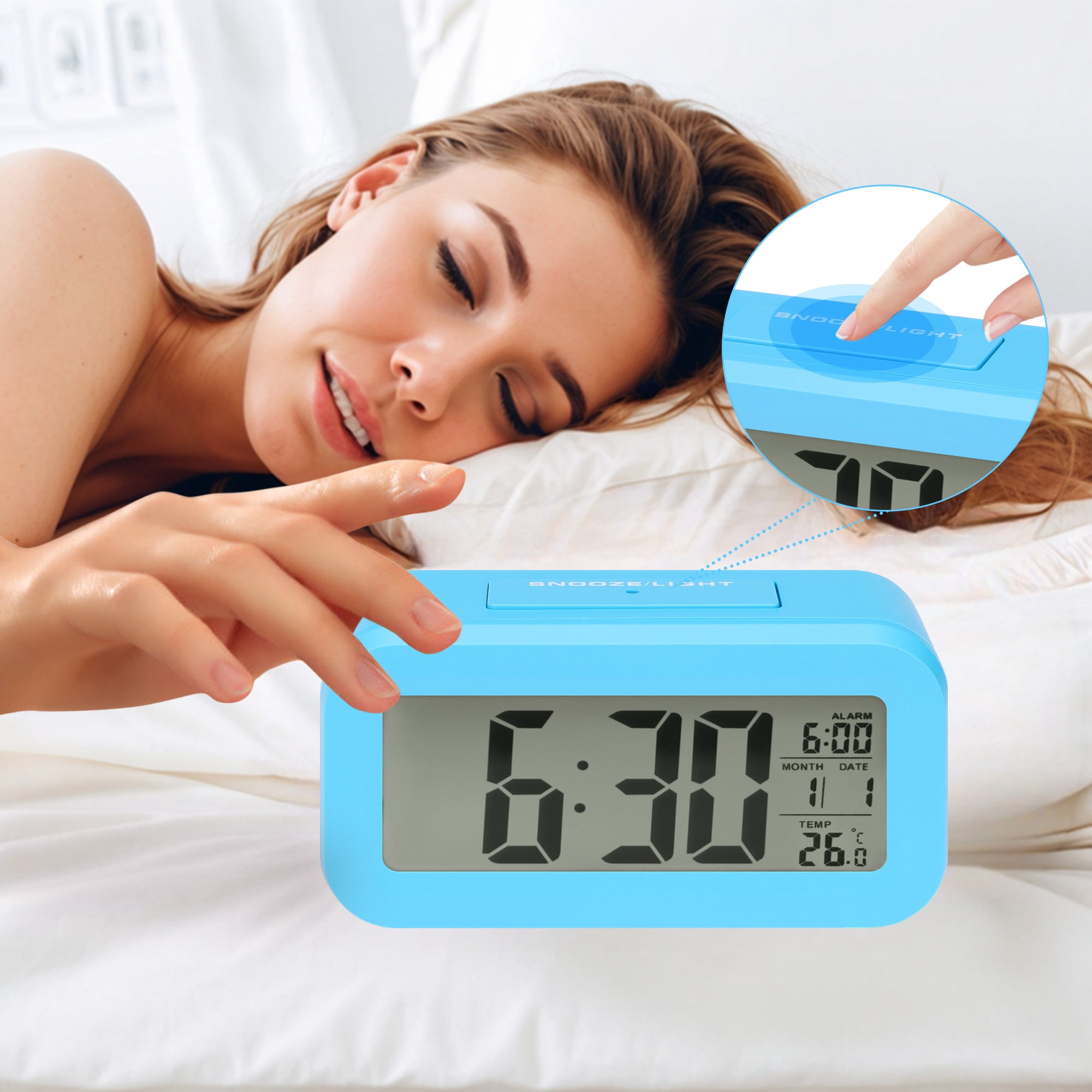 Unique Bargains Small Digital Alarm Clock for Bedroom for Deep Sleepers Blue