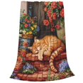 thumbnail image 2 of Pofeuu Sleeping Cat Flowers Print Ultra-Soft Micro Fleece Blanket,for Bed Or Sofa,All Season Throw Blankets Flannel Blanket-50"x40", 2 of 7