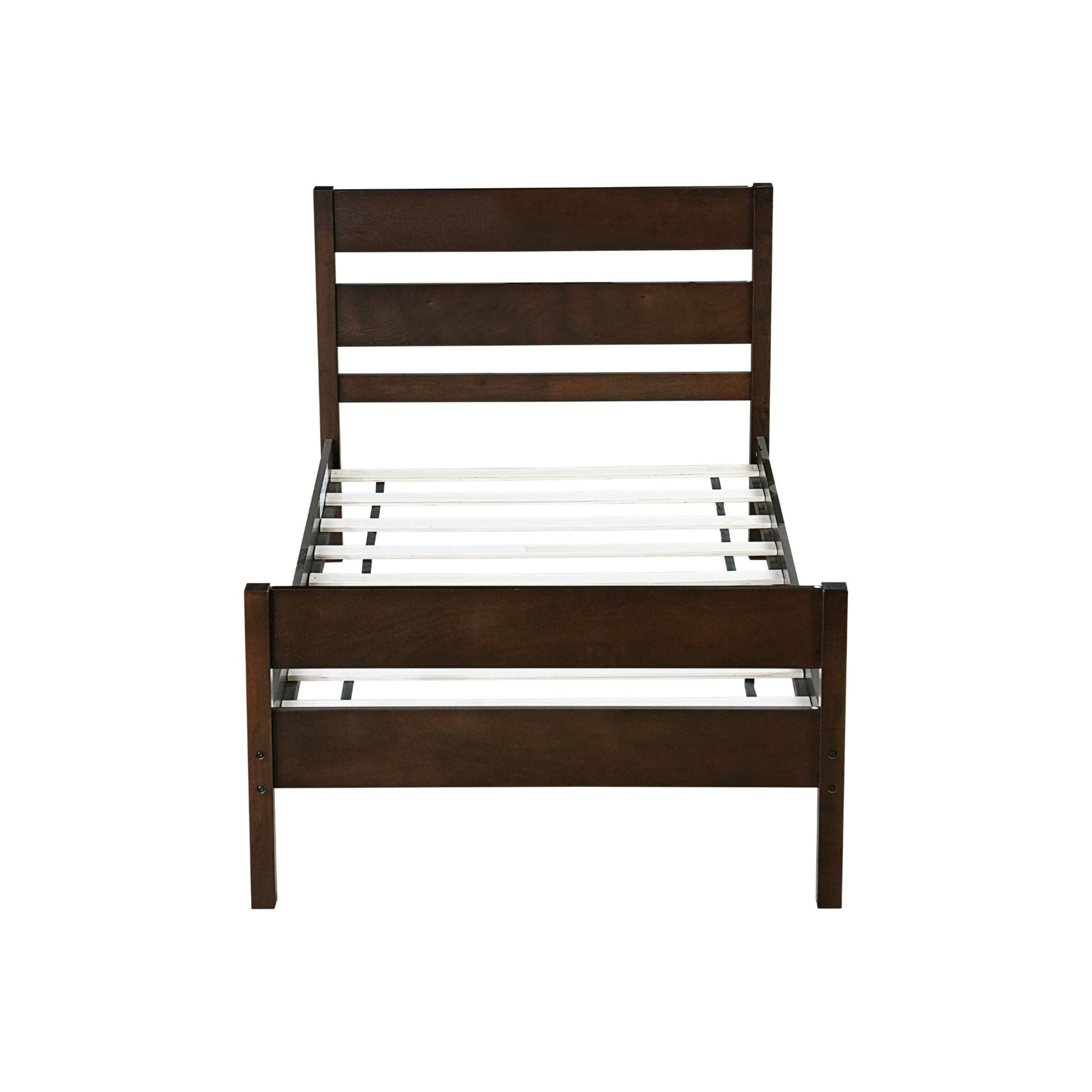 Noble House 79" Twin Bed, Solid Rubber Wood Frame with Headboard and Footboard, Minimalist Bedroom, Espresso