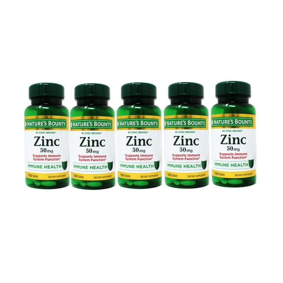 Nature's Bounty Zinc 50 mg, Supports Immune System Caplets, 100 Count, Pack of 5