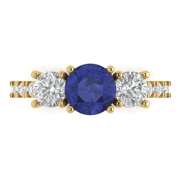 Three-Stone Engagement Ring for Women - 1.97ct Simulated Tanzanite in 14K Yellow Gold Promise Ring