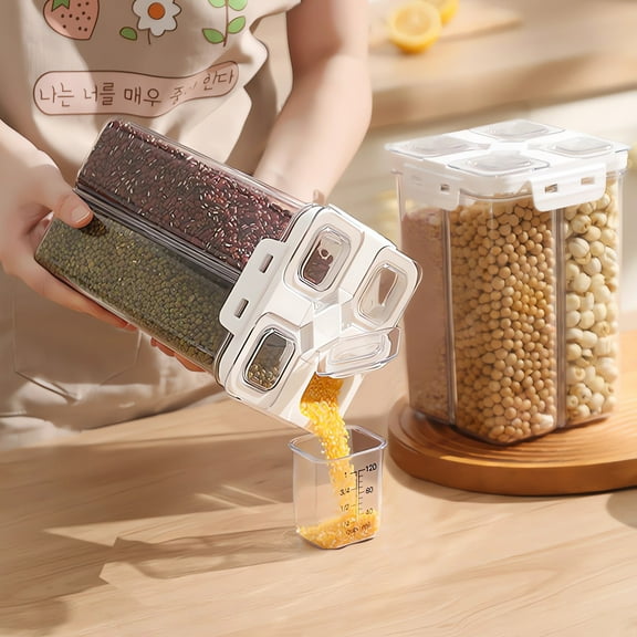 4-Compartment Multigrain Storage Container with Removable Dividers, Airtight Seal, Food Grade Plastic, 3L Capacity for Kitchen Pantry Organization