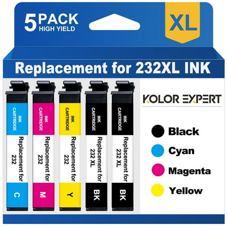 232XL Ink Cartridges for Epson 232XL 232 T232 Ink for Workforce WF-2930 WF-2950 Expression XP-4200 XP-4205 Printer (Black,Cyan,Magenta,Yellow, 5-Pack) Compatible