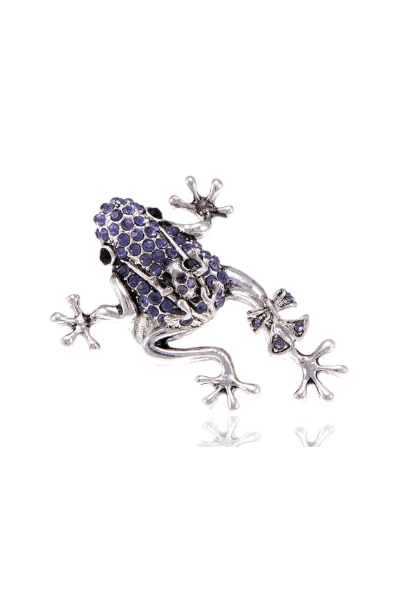 Womens Adjustable Silver Tone Tanzanite Purple Colored Rhinestones Frog Bow Ring