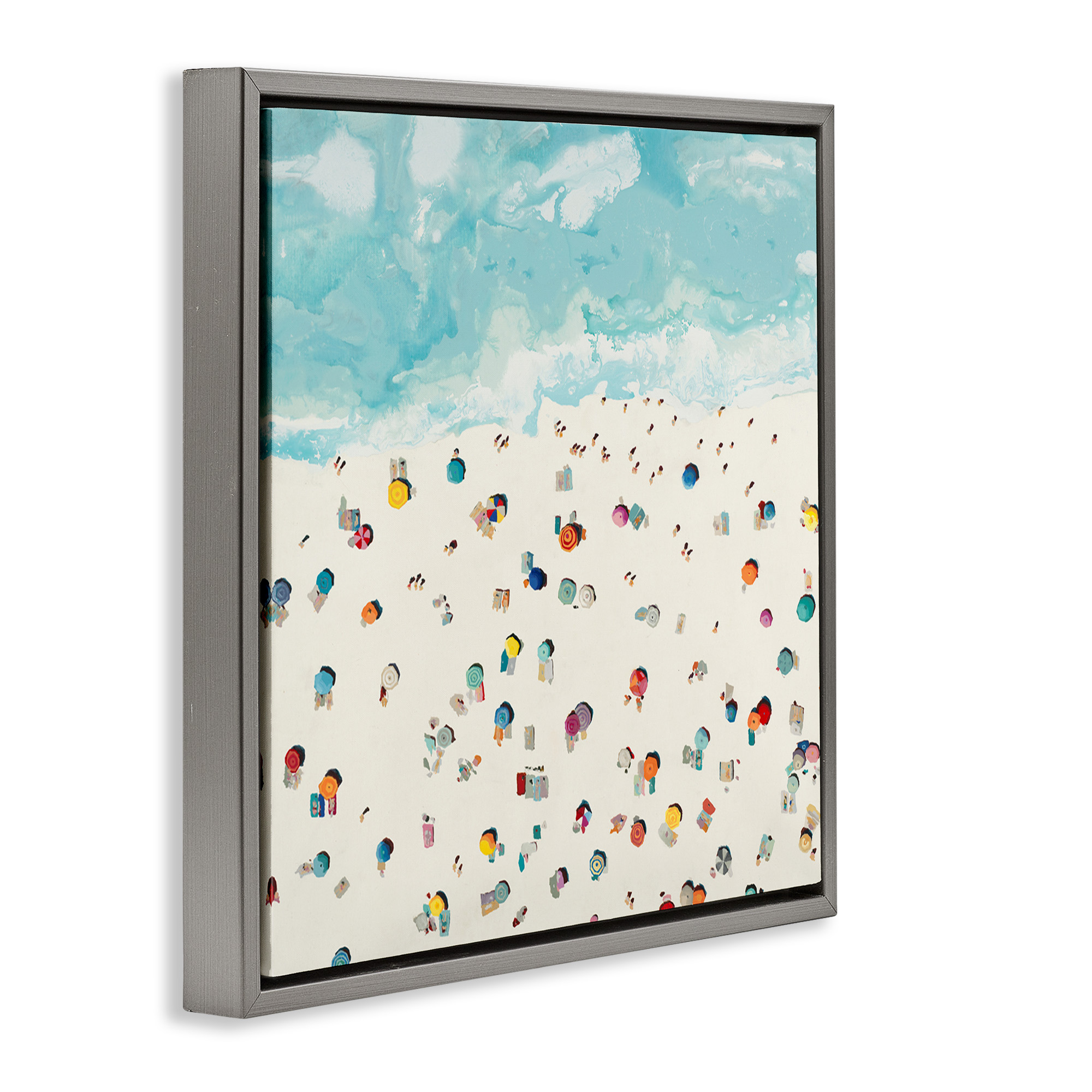 Stupell Industries Abstract People on Beach Nature Painting Gray Floater Framed Canvas Art Print Wall Art, 18 x 18
