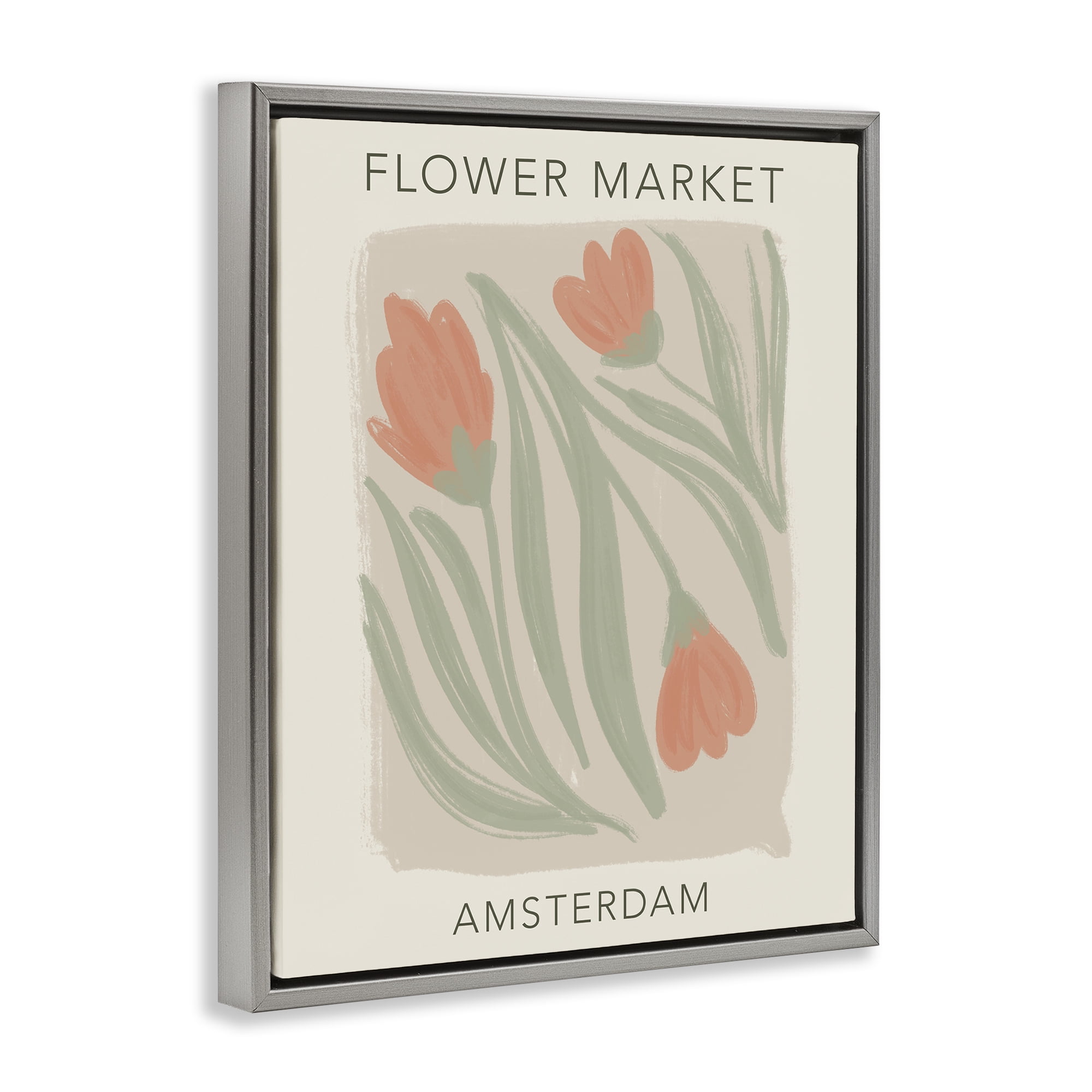 Stupell Industries Soft Amsterdam Flower Market Gray Framed Floater Canvas Wall Art, design by Lucille Price