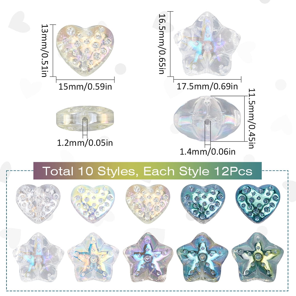 120Pcs 10 Styles Electroplate Transparent Glass Beads Sets Mixed Color 15~16.5x13~17.5mm Hole: 1.2~1.4mm 12pcs/style