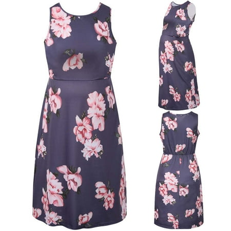 

Women s Maternity Sleeveless Dresses S-XXL Summer Bodycon Dress for Daily or Baby Shower Maternity O-Neck Print Sleeveless Pregnant Women Nursing Causel Dress