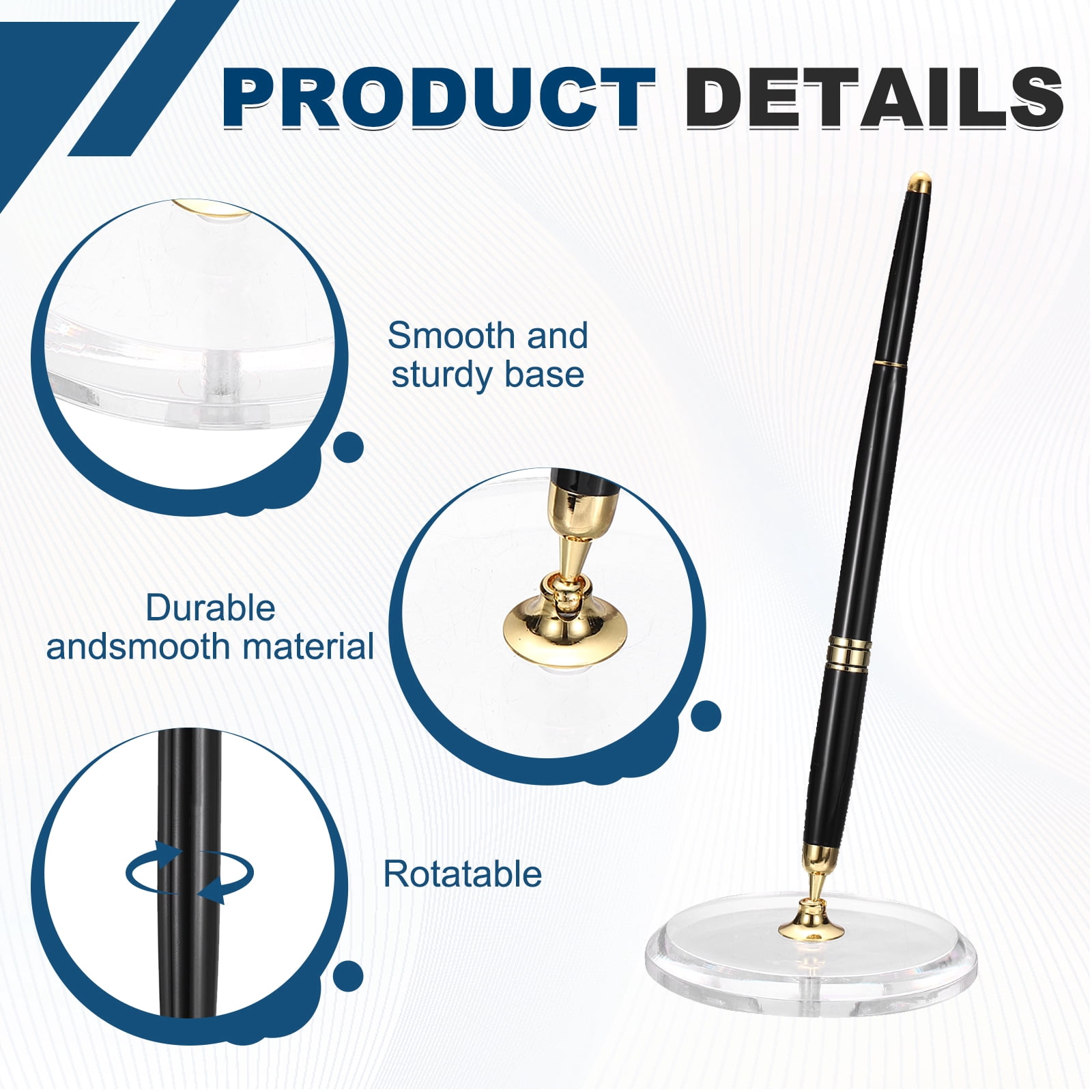 2Pcs Wedding Pens, Guest Book Pen Set with Acrylic Round Base Stand for Wedding Reception Guest Sign in Ceremony Engagement, Black Gold