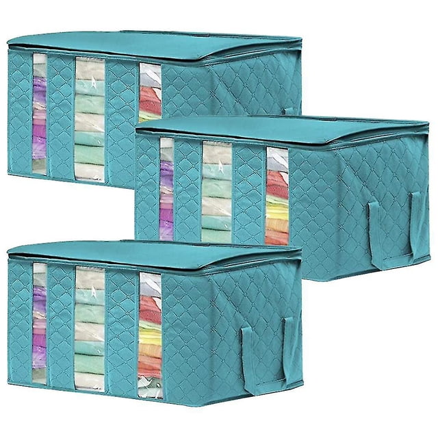 FloreceBien - Organizador de armario de 3 piezas, bolsas de almacenamiento de ropa de gran capacidad con asa reforzada, cremallera de acero inoxidable, tela de 3 capas