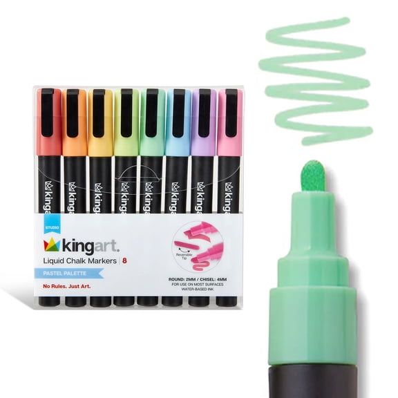 kingart liquid chalk markers pastel palette round 2mm/chisel 4mm