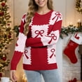 thumbnail image 3 of Womens Cute Pullover Sweaters Bow Crewneck Long Sleeve Sweater Knitwear Fall Winter Casual Tops, L Red, 3 of 6