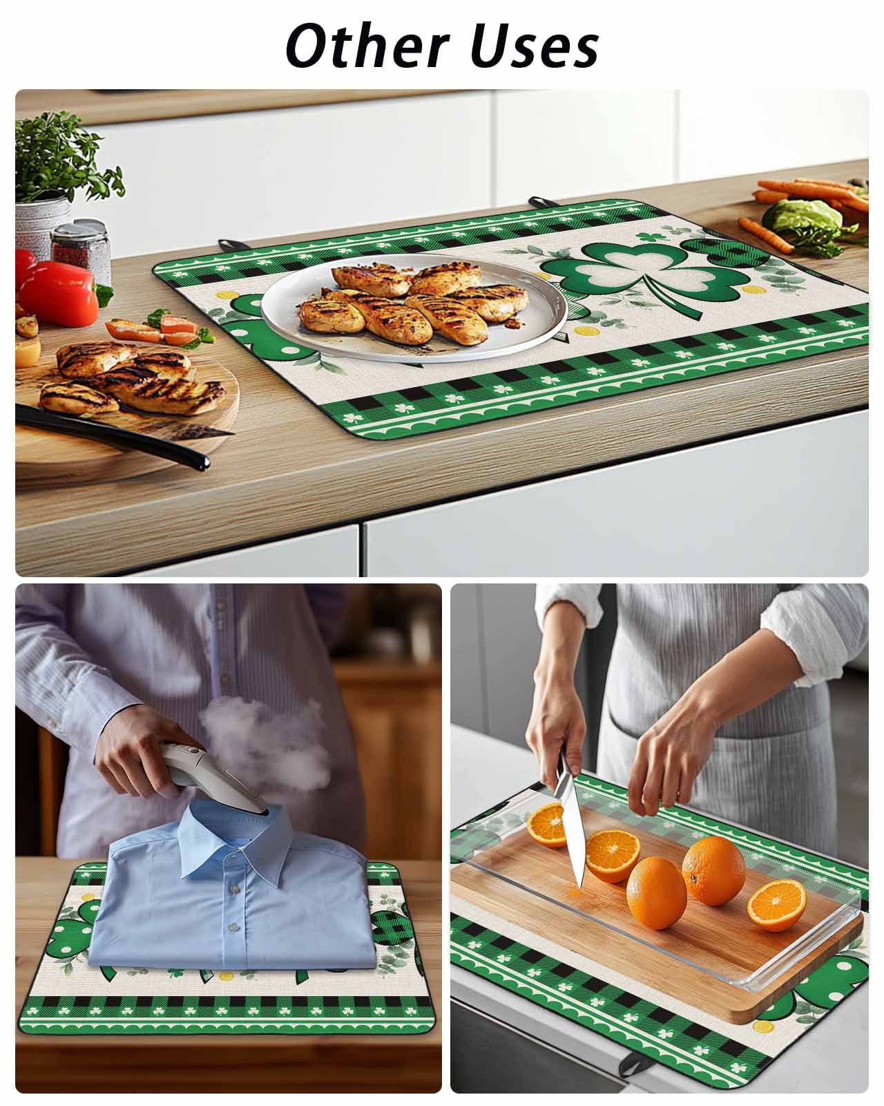Stove Top Covers for Electric Stove, St. Patrick's Day, Glass Stovetop Cover Protector, Green Shamrock Farmhouse Plaid Eucalyptus Induction Cooktop Protector Oven Mat for Kitchen Countertop 24"x21"