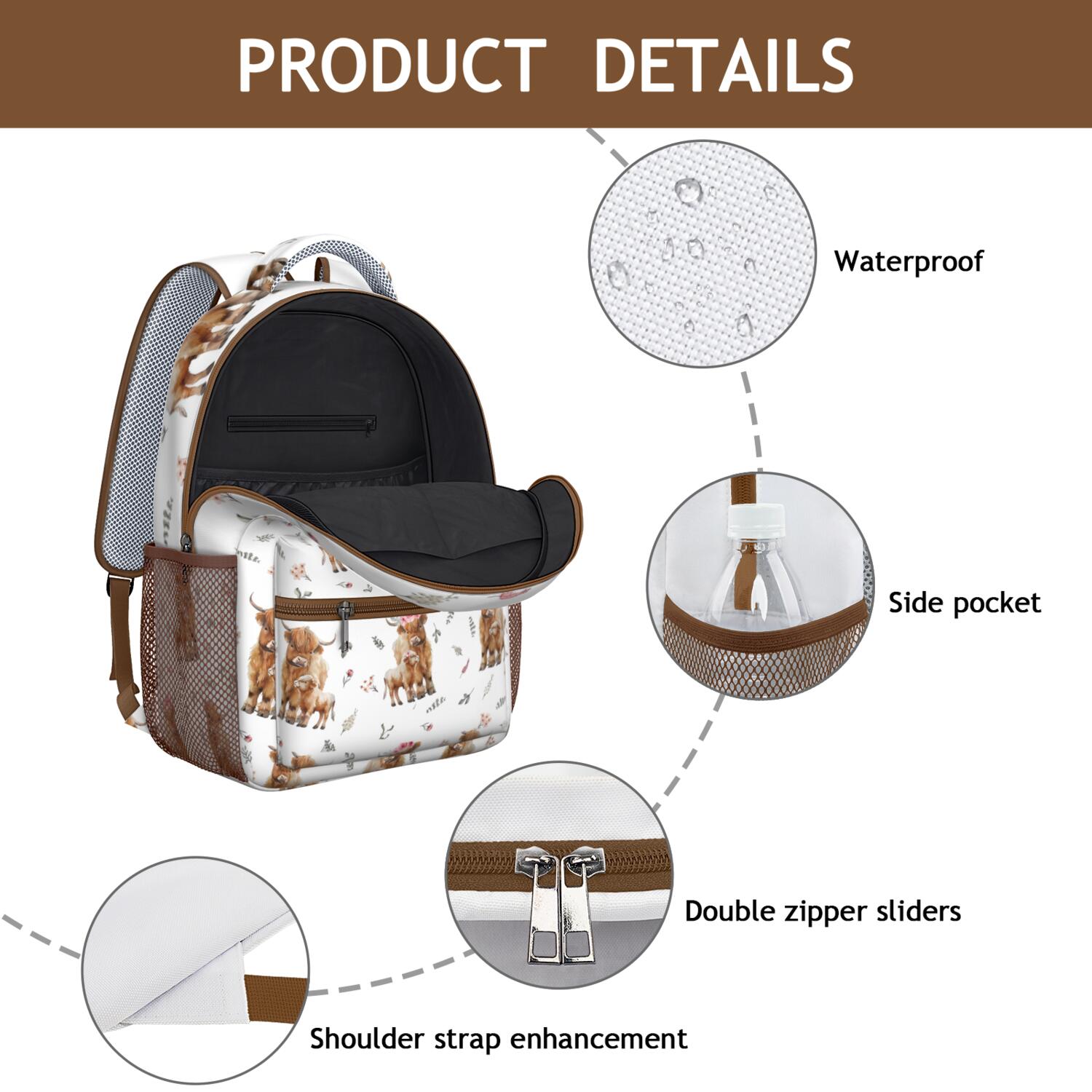 Wild Animal Design Waterproof School Backpack - Ergonomic Student Bookbag with Spinal Support, Breathable Straps & Durable Lightweight Daypack for Teens, College Students & Commuters