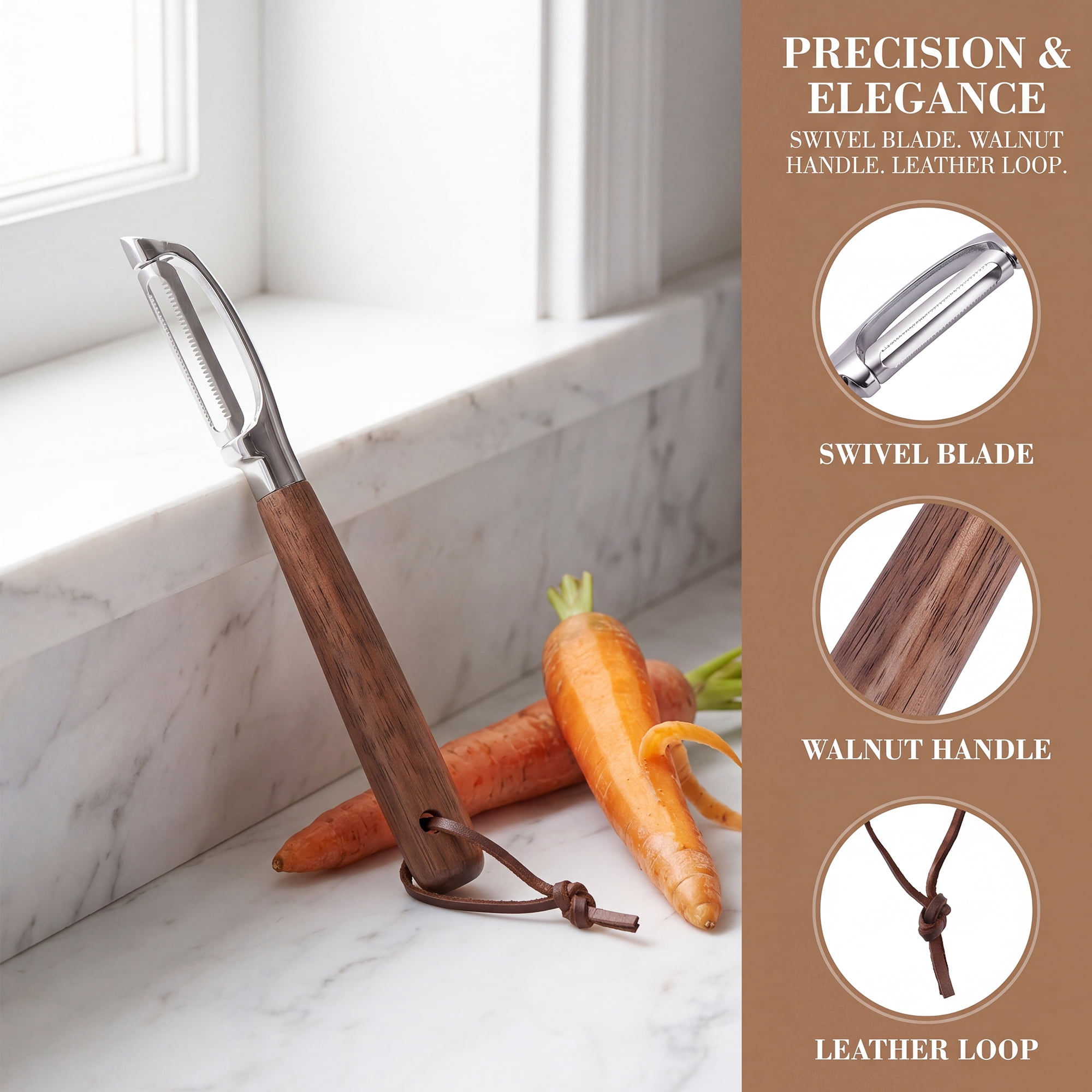Unique Bargains Wood Vegetable Peeler, Durable Potato Peeler with Ergonomic Handle Walnut-Serrated 7.1"x0.8"