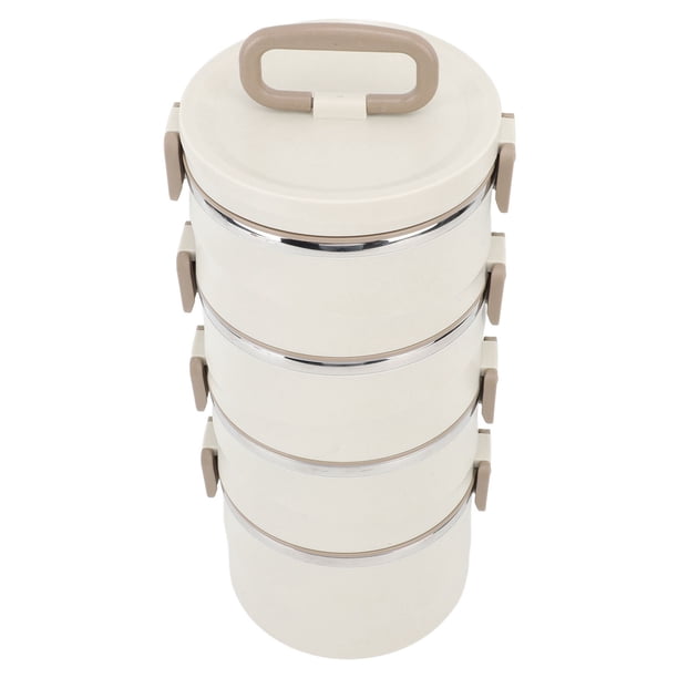 Caja De Almuerzo Redonda Aislada De 4 Niveles, Contenedor De Comida De Gran Capacidad De 3.3L Con Cuchara De Tenedor, Caja De Bento Portátil Para Trabajadores De Oficina,