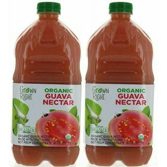 2 Pack, Organic Guava Nectar Juice 64 FL OZ Each, Made with Fruit Puree by Grown Right (128 FL Total)