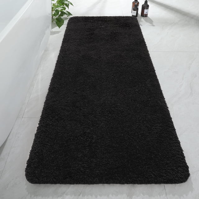 Alfombra Bathroom Runner AROGAN, lujosa, larga, de microfibra negra