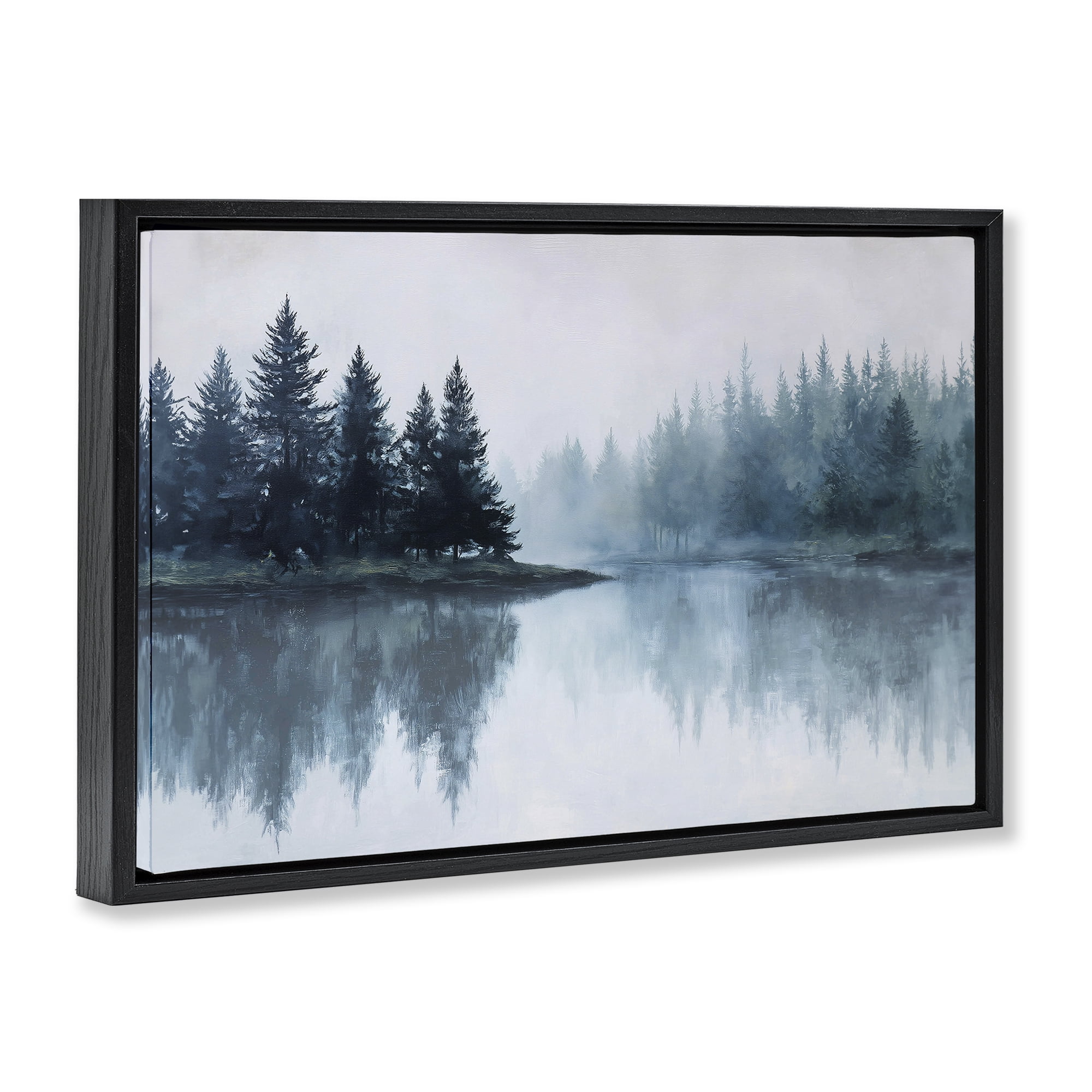 Stupell Industries Indigo Tree Reflections Black Framed Floater Canvas Wall Art, design by Jacky Ngan