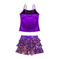 thumbnail image 4 of DPOIS Kids Girls Shiny Metallic Camisole Tank Top with Seuqins Skirted Shorts Purple 14, 4 of 5
