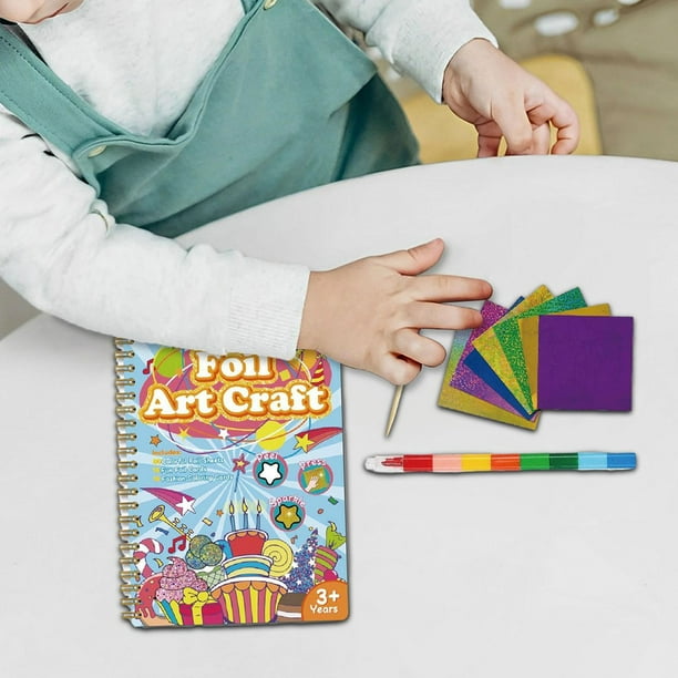Juego de manualidades con papel de aluminio para niños, juguete de dibujo, regalos de Navidad, material de arte, libro de pegatinas de arte mágico, B