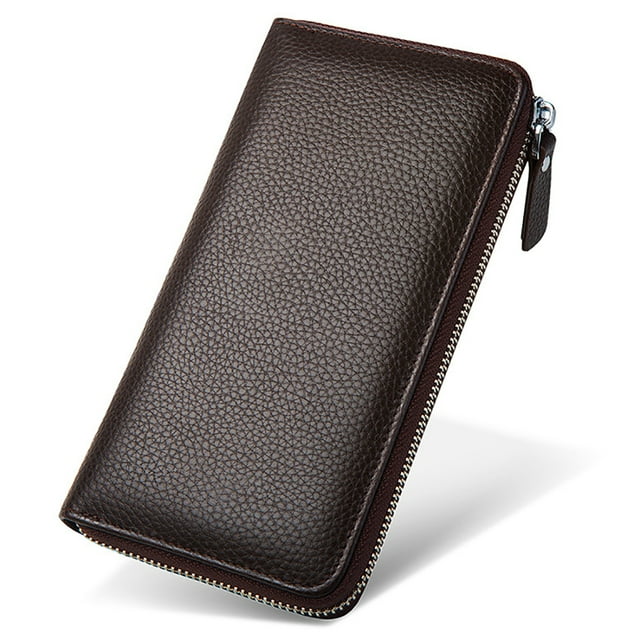 Long Zipper Wallet Fashion Genuine Leather Credit Card Wallet Billfold for Men