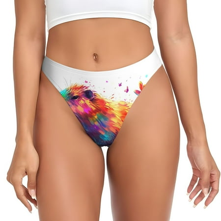 Horeoi Watercolor Butterfly Guinea Pig Pattern Seamless G-string Thongs for Women - Low Rise No Show Thong Stretch Womens Panties  Breathable Cheeky Panties-3X-Large